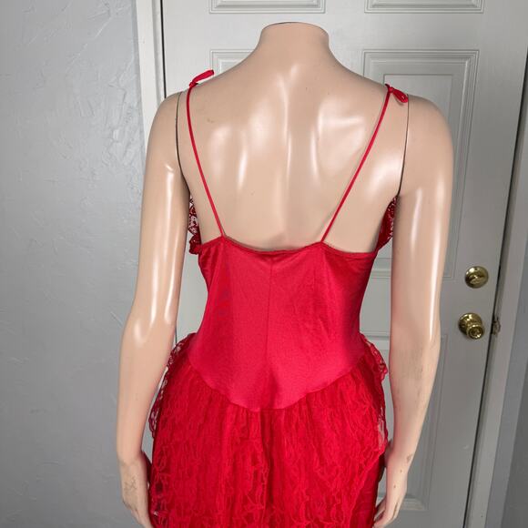 Vintage Stroke of Midnight Lingerie Women’s Nightgown Nylon S Lace Hi Low I3-15 - Picture 6 of 9